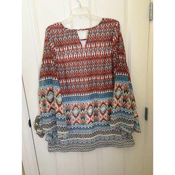 R Cinco Ranch Popover Tunic Womens Large Ikat Boho Western Artsy Abstract Aztec - Picture 4 of 4